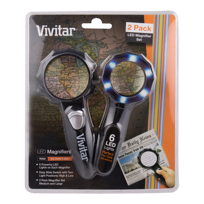 Set of 2 Lighted 6-LED Handheld Magnifiers